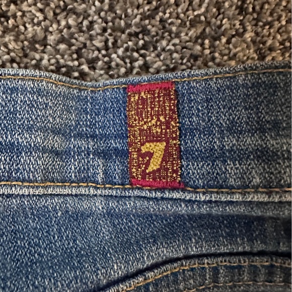 7 For All Mankind Denim Shorts Cuffed Mid Rise Blue Distressed Size 28 Summer - Picture 7 of 12